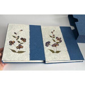 NEW Handmade Paper 4x6 Photo Albums in Case Pressed Flower Decor Blue Unused